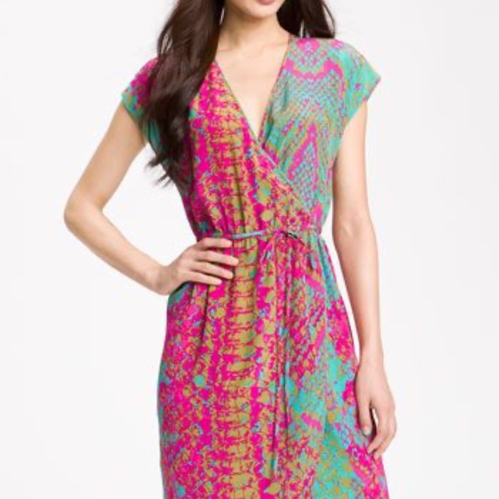 Anthropologie Presley Skye Pink Snakeskin Wrap Dress PXS Great Condition